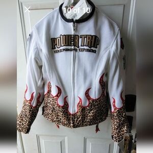 POWERTRIP White & Leopard Flame Women's Jacket- MEDIUM